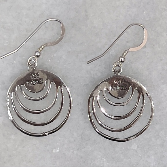 Santa Fe Style Kingman Turquoise Dangling Concentric Circle Earrings - Picture 6 of 8